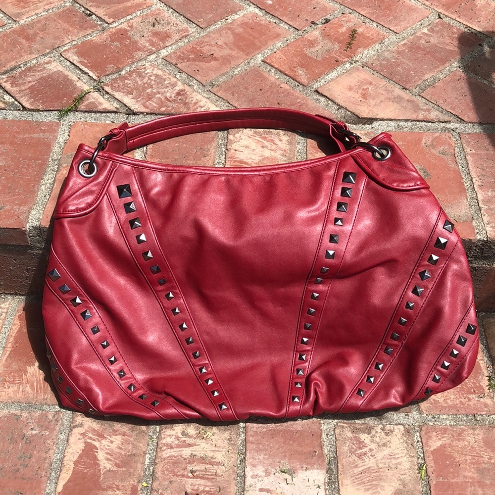 Red studded purse